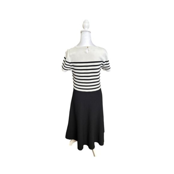Talbots Short Sleeve Striped Black/White A-Line Knit Dress Size M - Picture 2 of 6